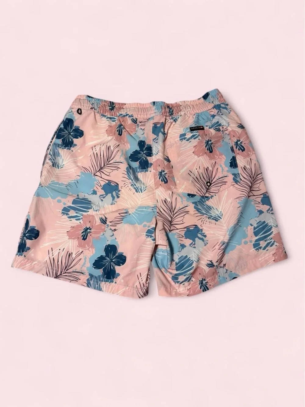 Quiksilver Men's Pink Floral Swim Hybrids with Blue Accents